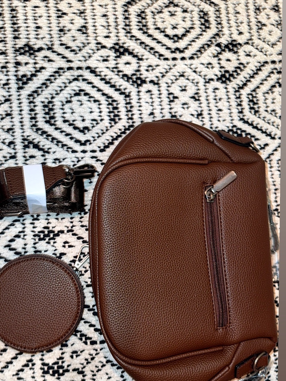 Women’s Brown Pebbled Crossbody Belt Bag with Coin Pouch - Picture 16 of 16